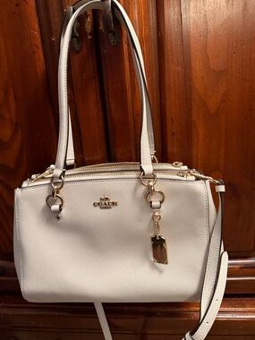Coach White Pebble Leather Double Zip Satchel